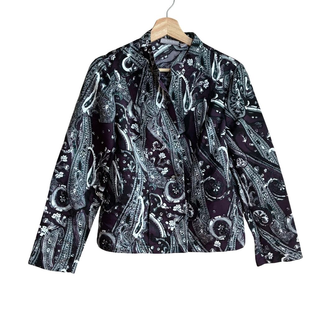 Chico's vintage paisley brown blue carpet jacket women's size medium pockets